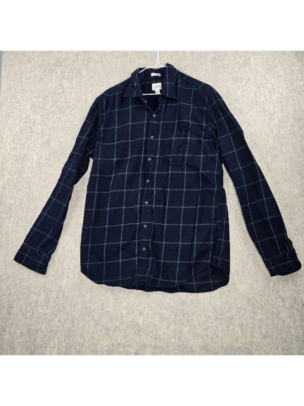 J.Crew Mens Brushed Twill Plaid Button Down Shirt Navy & Green LT Classic Fit